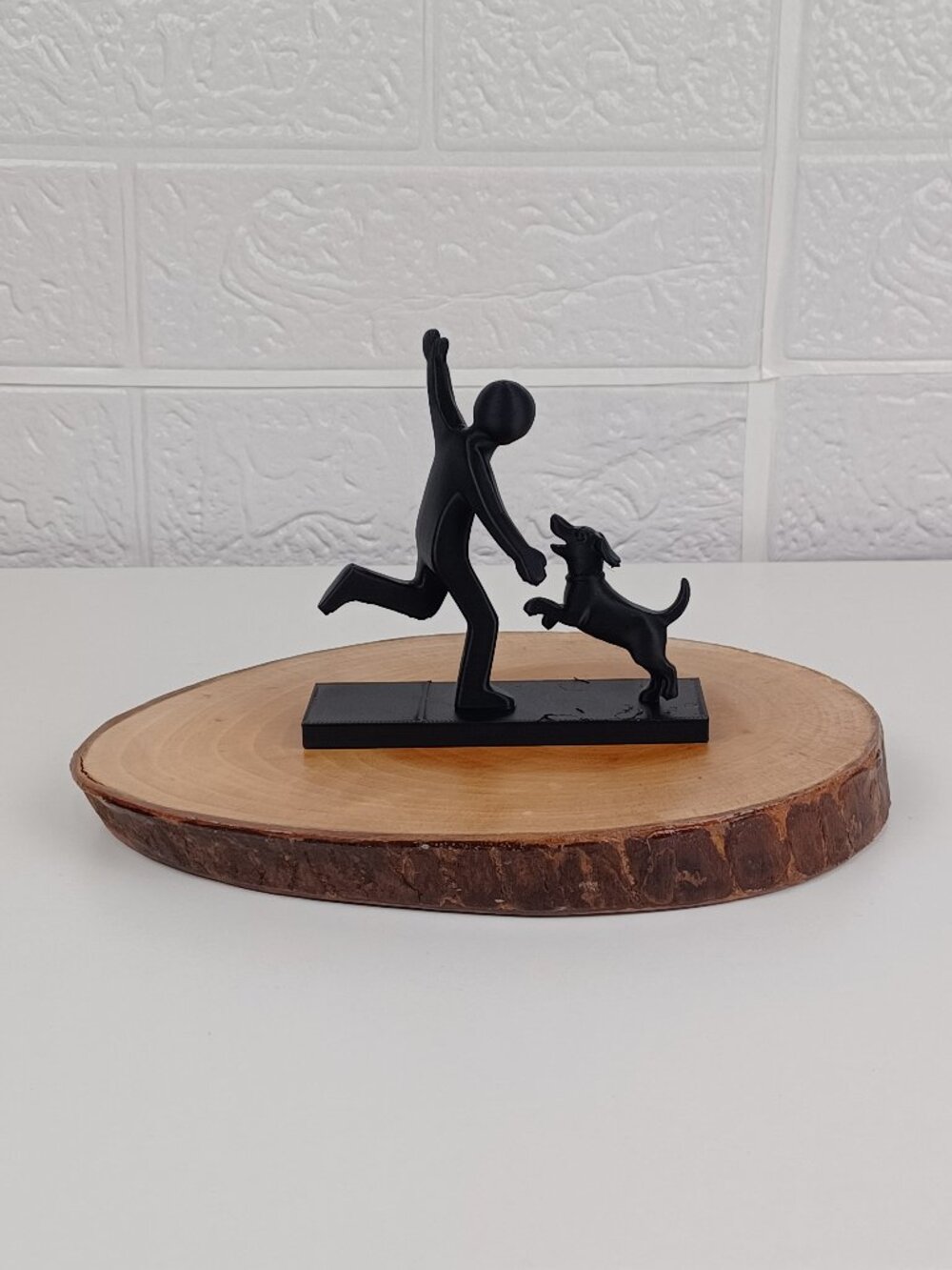 Runner with Dog Statue, 3D Printed Silhouette Desk Art, Marathon Pet Lover Gift